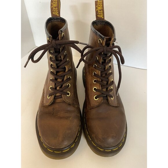 Doc Martens Womens 7 Men 5.5 Crazy Horse Boots Brown Leather EUC - Picture 3 of 10